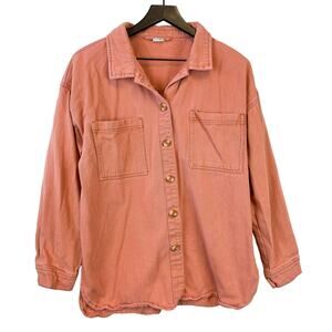 Sunday Club Size L Button Down Shirt Jacket Cotton Peach Orange